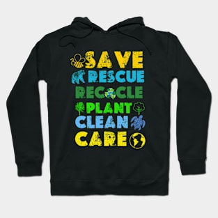 Save Bees Rescue Animals Recycle Plastict Earth Day 2024 Hoodie